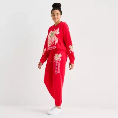 New World Strawberry Shortcake Womens Juniors Cuffed Fleece Jogger Pant