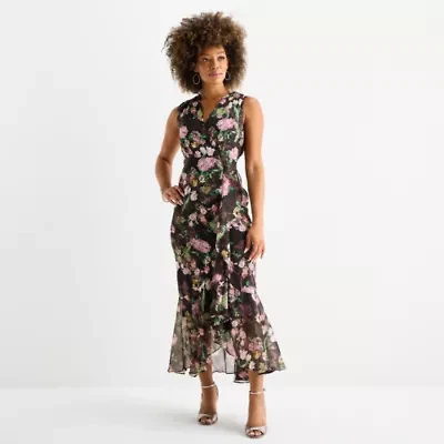 Danny & Nicole Womens Sleeveless Floral High-Low Maxi Dress