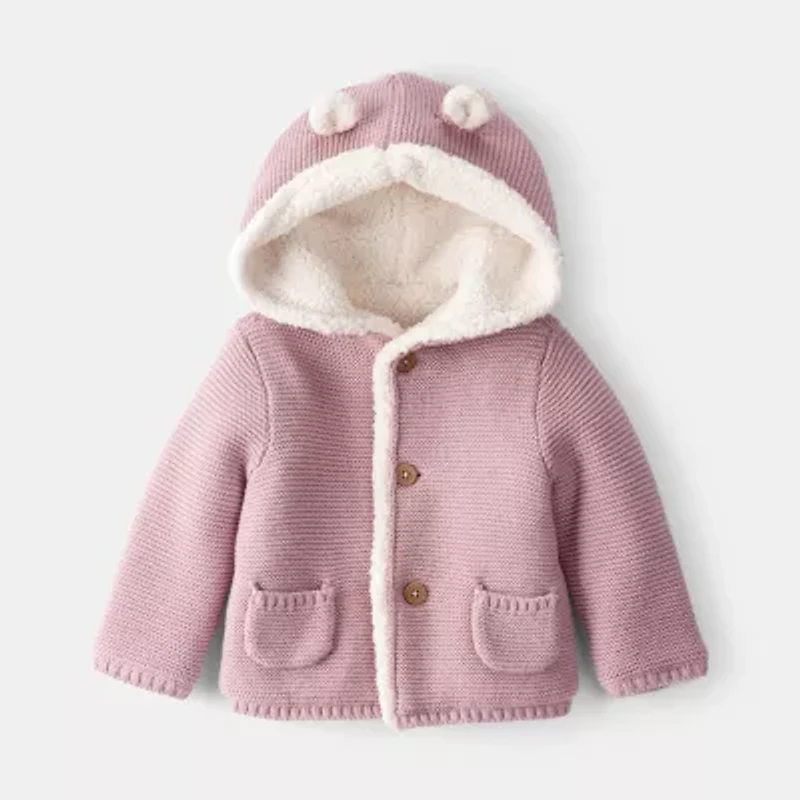 Carter's Baby Girls Hooded Long Sleeve Button Cardigan