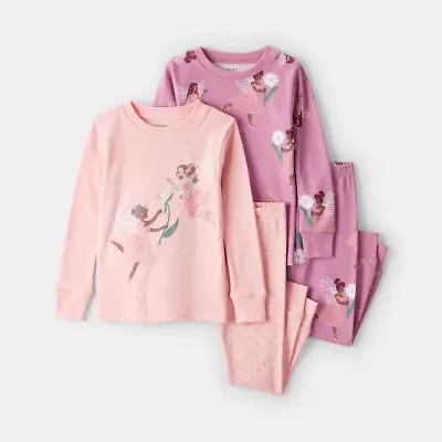 Carter's Baby Girls Rib Round Neck Long Sleeve 4-pc. Pajama Sets