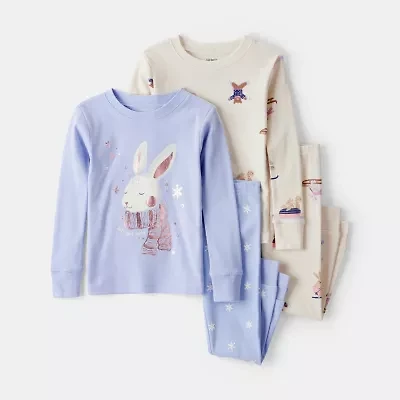 Carter's Baby Girls Rib Round Neck Long Sleeve 4-pc. Pajama Sets