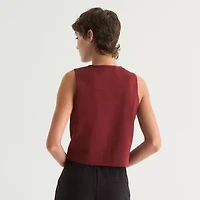 by&by Womens Round Neck Button Juniors Sweater Vest