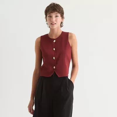 by&by Womens Round Neck Button Juniors Sweater Vest