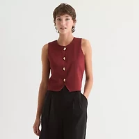 by&by Womens Round Neck Button Juniors Sweater Vest