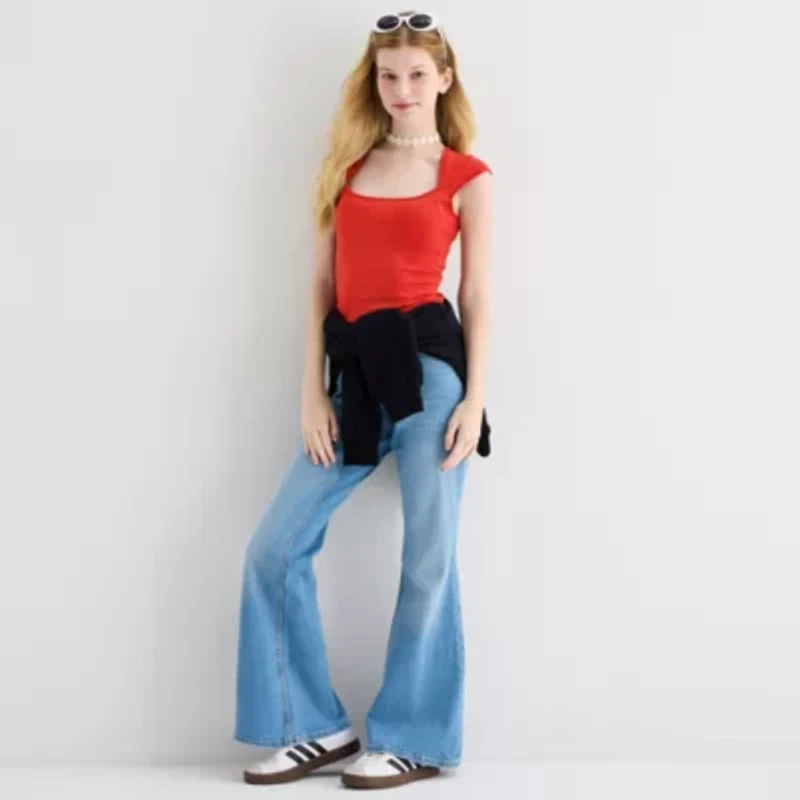 Arizona Womens Juniors Scoop Neck Short Sleeve Sweatshirt