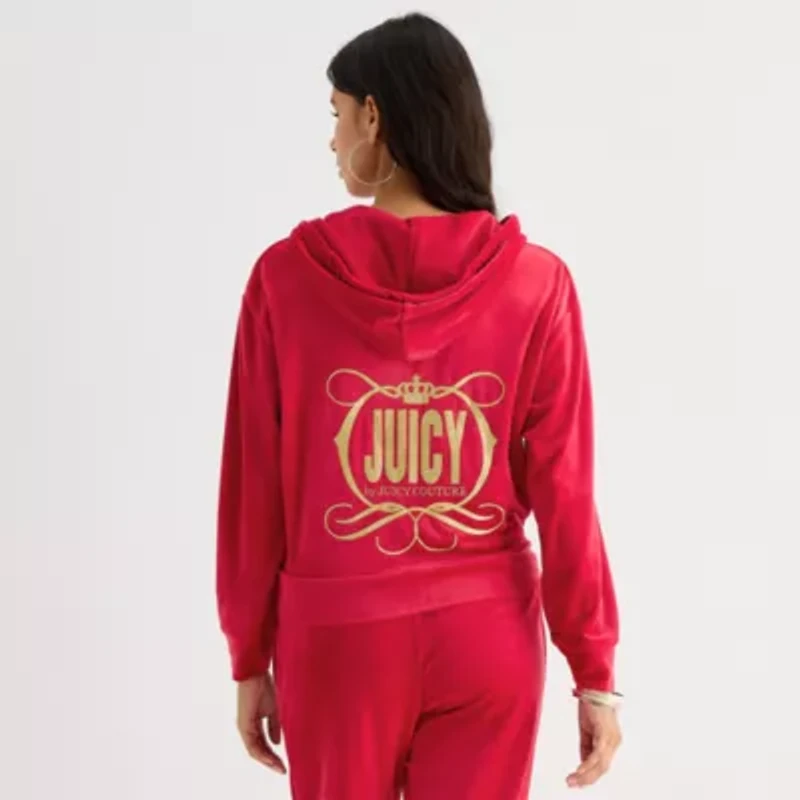 Juicy By Couture Womens Juniors Hooded Lightweight Track Jacket