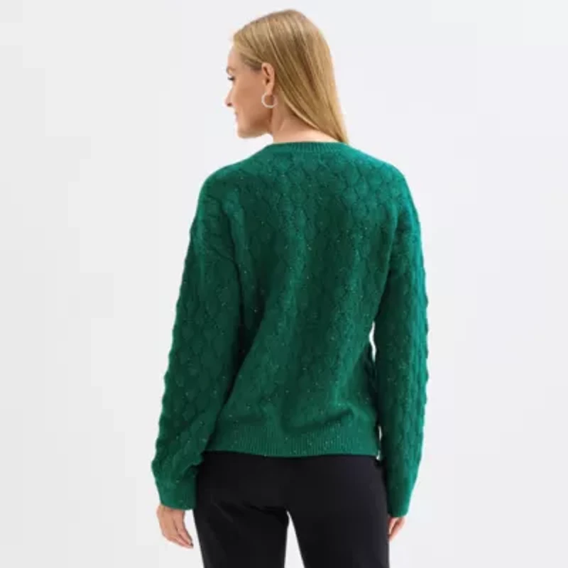 Liz Claiborne Womens Crew Neck 3/4 Sleeve Pullover Sweater