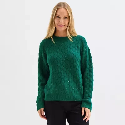 Liz Claiborne Womens Crew Neck 3/4 Sleeve Pullover Sweater