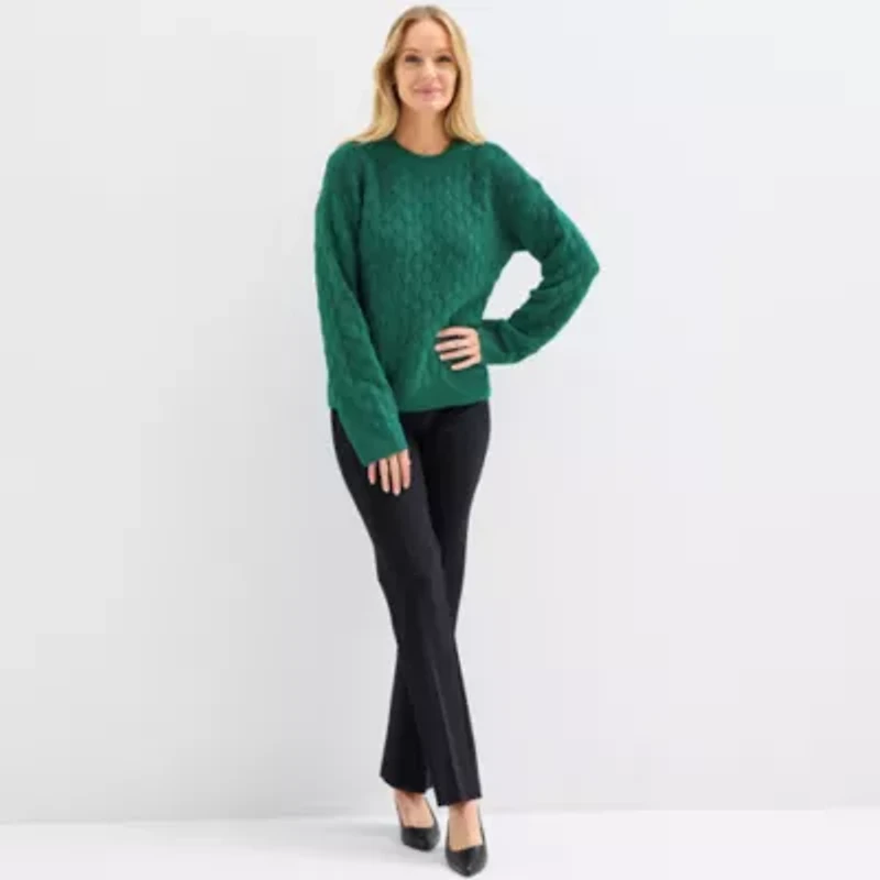 Liz Claiborne Womens Crew Neck 3/4 Sleeve Pullover Sweater