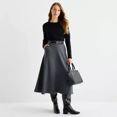 Liz Claiborne Womens Mid Rise Midi A-Line Skirt