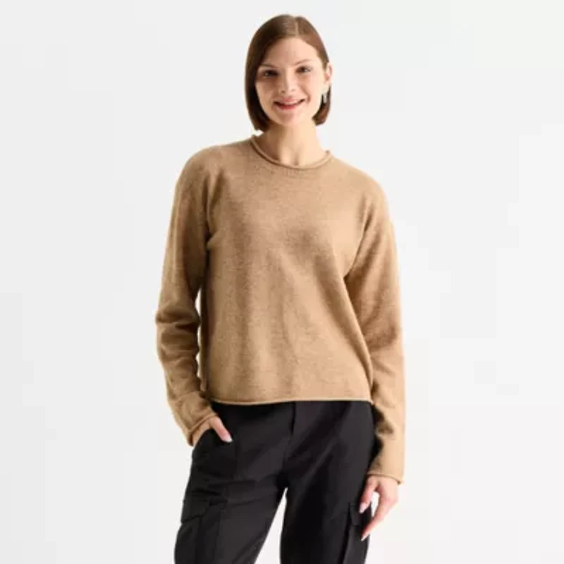 Stylus Womens Crew Neck Long Sleeve Pullover Sweater