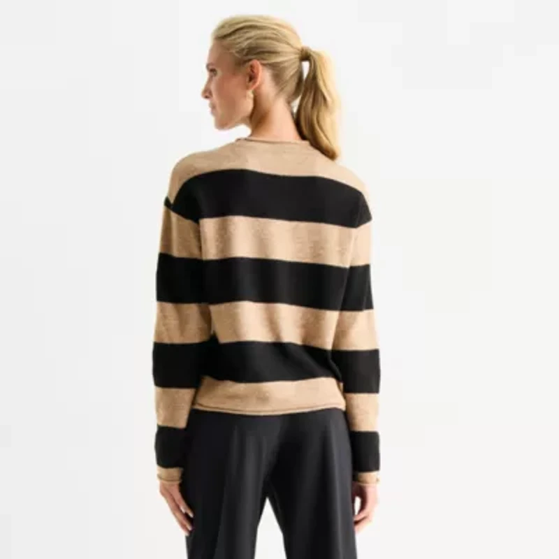 Stylus Womens Crew Neck Long Sleeve Striped Pullover Sweater