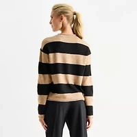 Stylus Womens Crew Neck Long Sleeve Striped Pullover Sweater