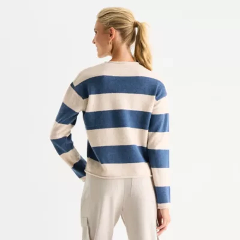 Stylus Womens Crew Neck Long Sleeve Striped Pullover Sweater