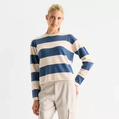 Stylus Womens Crew Neck Long Sleeve Striped Pullover Sweater