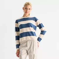 Stylus Womens Crew Neck Long Sleeve Striped Pullover Sweater