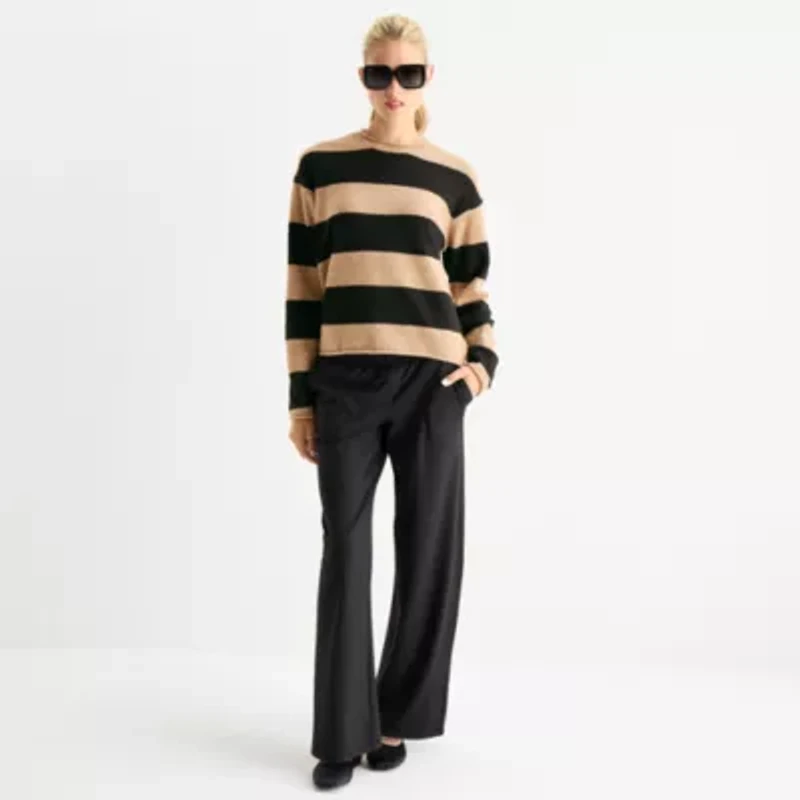 Stylus Womens Crew Neck Long Sleeve Striped Pullover Sweater