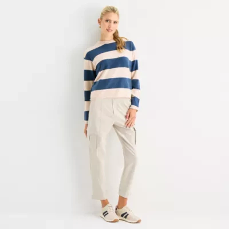 Stylus Womens Crew Neck Long Sleeve Striped Pullover Sweater