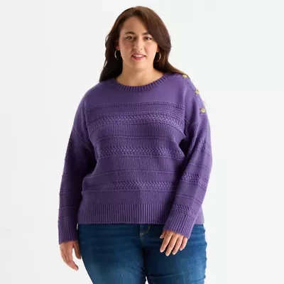 St. John's Bay Plus Womens Crew Neck Long Sleeve Pullover Sweater