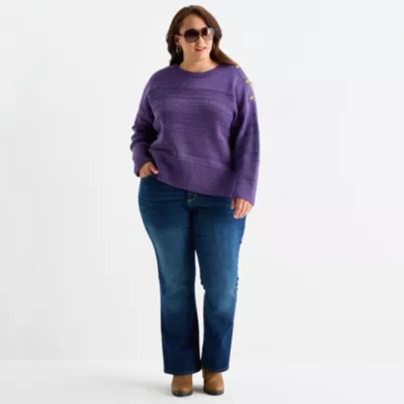 St. John's Bay Plus Womens Crew Neck Long Sleeve Pullover Sweater