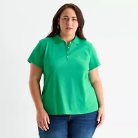 St. John's Bay Womens Plus Short Sleeve Polo Shirt