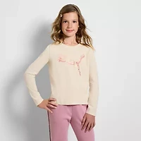PUMA Big Kid Girls Crew Neck Long Sleeve Graphic T-Shirt