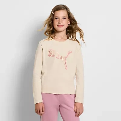 PUMA Big Kid Girls Crew Neck Long Sleeve Graphic T-Shirt