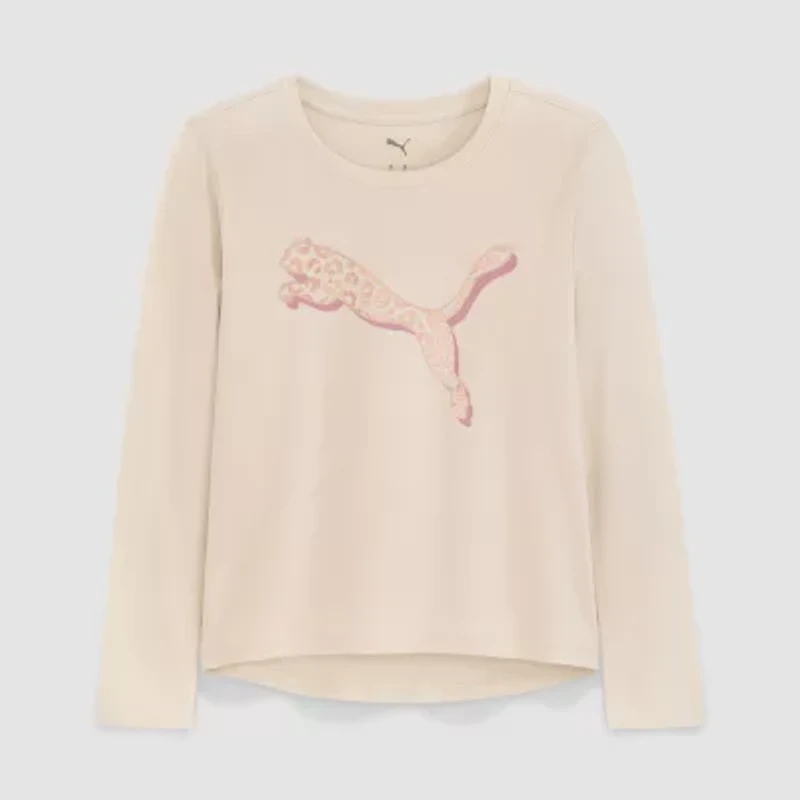 PUMA Big Kid Girls Crew Neck Long Sleeve Graphic T-Shirt