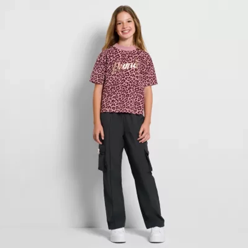 PUMA Big Kid Girls Crew Neck Short Sleeve Boxy Fit Graphic T-Shirt