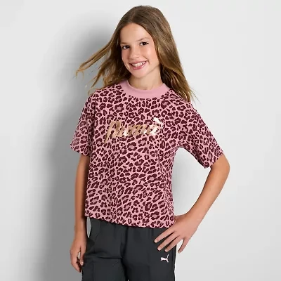 PUMA Big Kid Girls Crew Neck Short Sleeve Boxy Fit Graphic T-Shirt