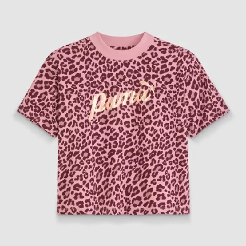 PUMA Big Kid Girls Crew Neck Short Sleeve Boxy Fit Graphic T-Shirt