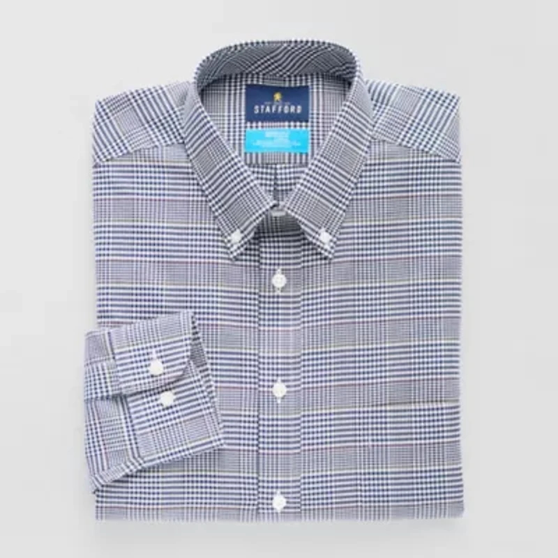 Stafford Coolmax All Season Oxford Mens Regular Fit Stretch Fabric Wrinkle Free Long Sleeve Dress Shirt