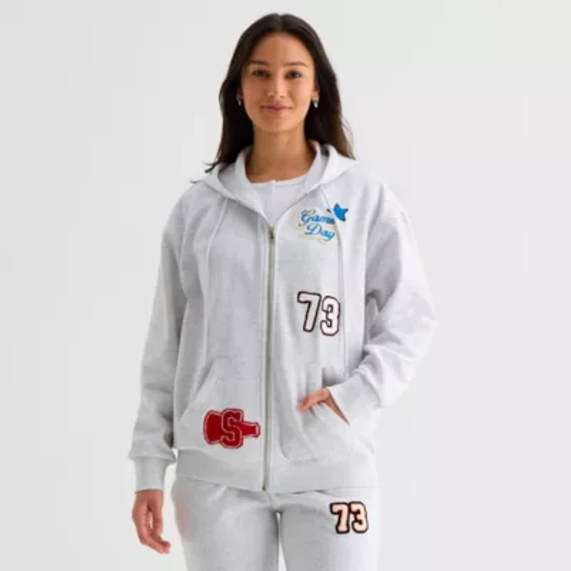 Forever 21 Womens Long Sleeve Embellished Fleece Zipper Juniors Hoodie