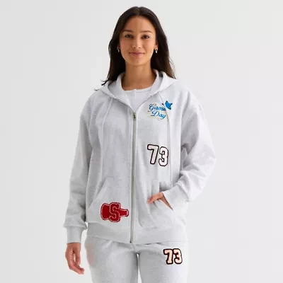 Forever 21 Womens Long Sleeve Embellished Fleece Zipper Juniors Hoodie