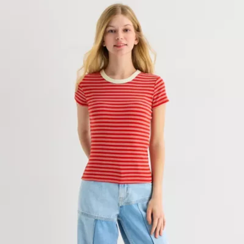 Arizona Womens Juniors Crew Neck Short Sleeve T-Shirt