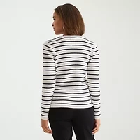 Liz Claiborne Womens Crew Neck Long Sleeve Striped Pullover Sweater