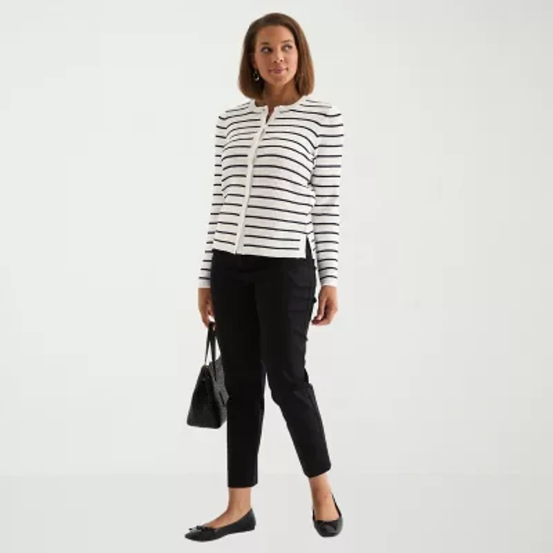 Liz Claiborne Womens Crew Neck Long Sleeve Striped Pullover Sweater