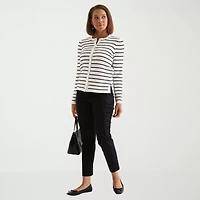 Liz Claiborne Womens Crew Neck Long Sleeve Striped Pullover Sweater