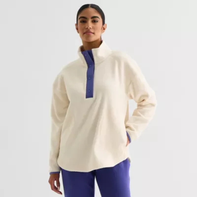 Xersion Womens Microfleece Woven Turtleneck Long Sleeve Sweatshirt