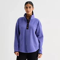 Xersion Womens Microfleece Woven Turtleneck Long Sleeve Sweatshirt