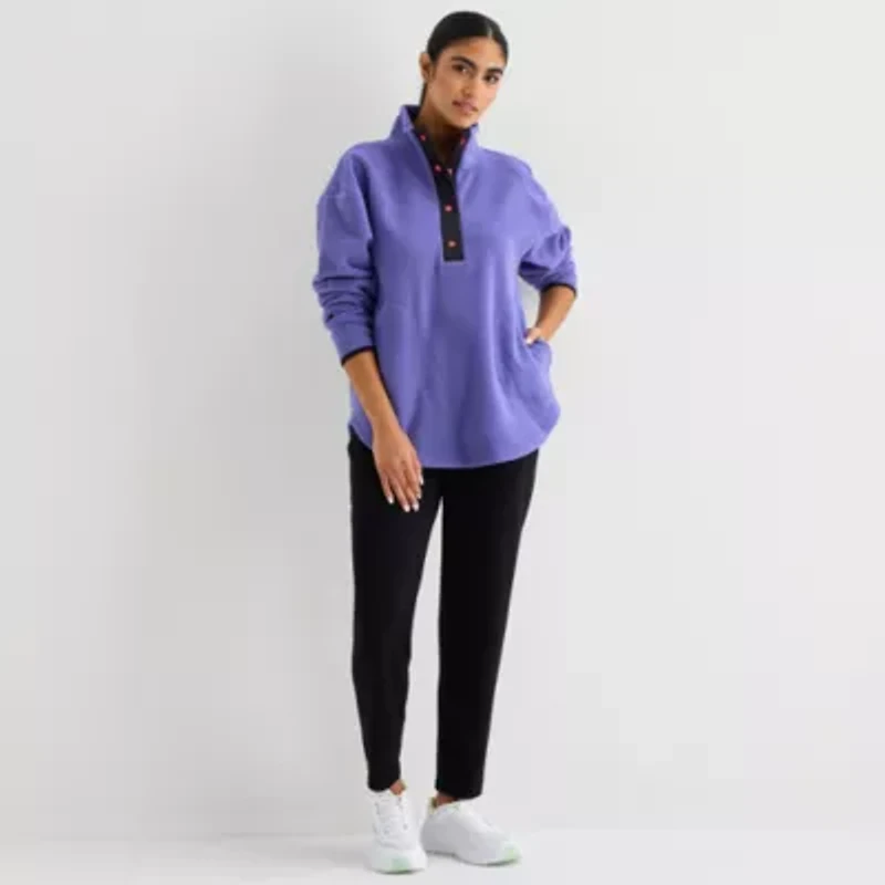 Xersion Womens Microfleece Woven Turtleneck Long Sleeve Sweatshirt