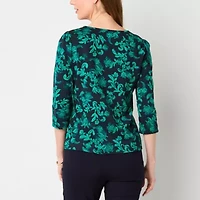 Liz Claiborne Womens Keyhole Neck 3/4 Sleeve Blouse