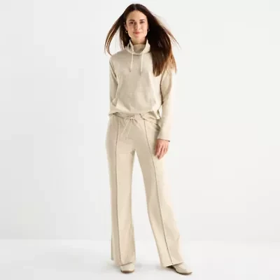 Liz Claiborne Womens Wide Leg Mid Rise Jogger Pant