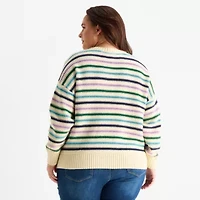 St. John's Bay Plus Womens Crew Neck Long Sleeve Cable Knit Pullover Sweater