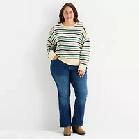 St. John's Bay Plus Womens Crew Neck Long Sleeve Cable Knit Pullover Sweater