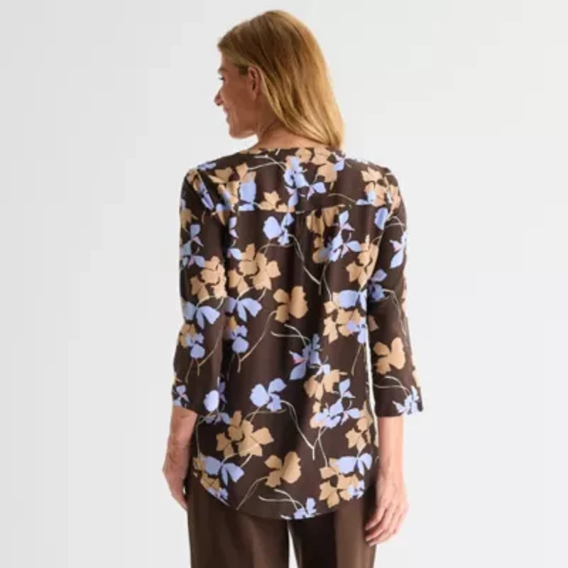 Liz Claiborne Plus Womens Split Crew Neck 3/4 Sleeve Tunic Top