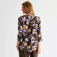 Liz Claiborne Plus Womens Split Crew Neck 3/4 Sleeve Tunic Top