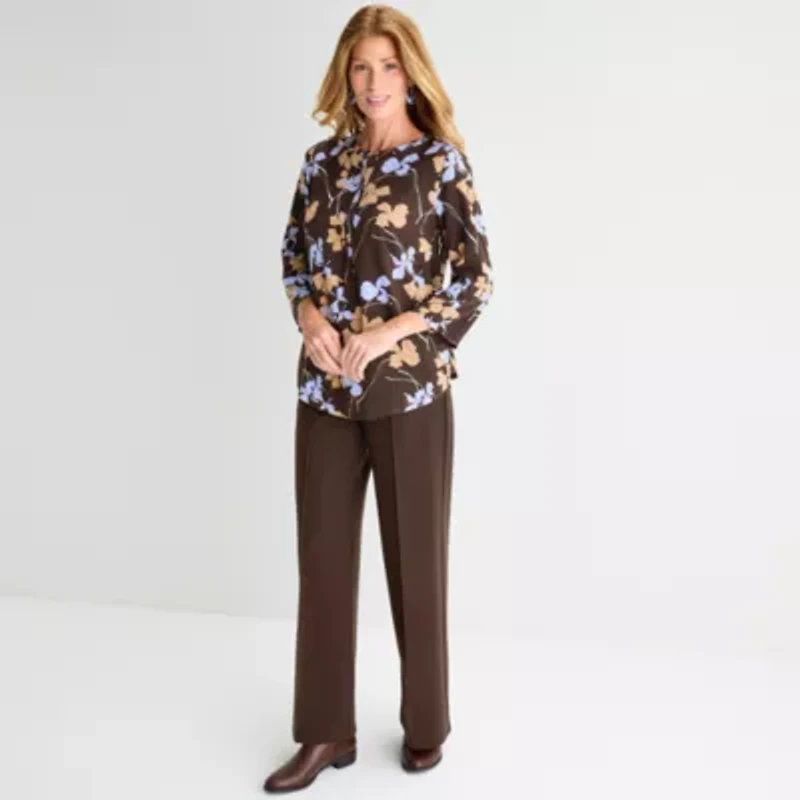 Liz Claiborne Plus Womens Split Crew Neck 3/4 Sleeve Tunic Top