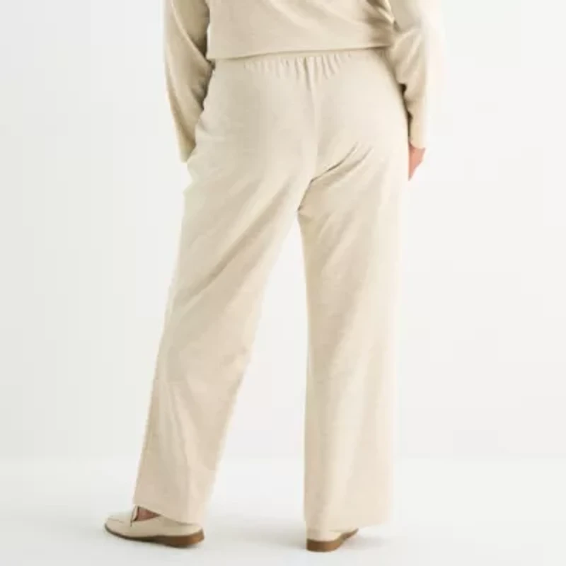 Liz Claiborne Womens Plus Wide Leg Mid Rise Jogger Pant