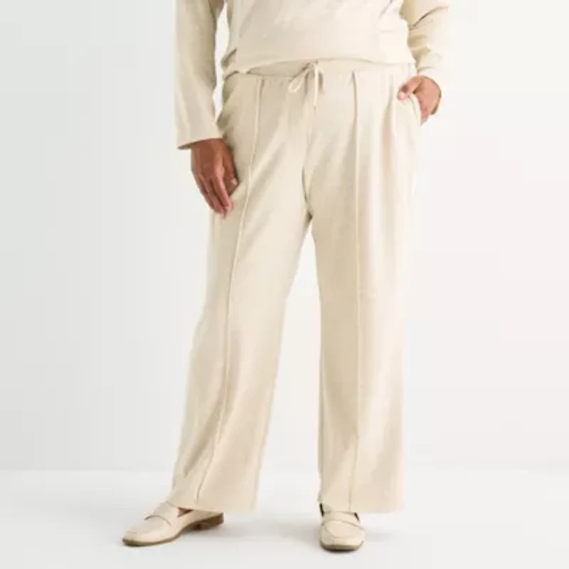 Liz Claiborne Womens Plus Wide Leg Mid Rise Jogger Pant